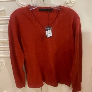 Stille Di Vita merino wool brick color women’s V neck sweater Sz L NWT